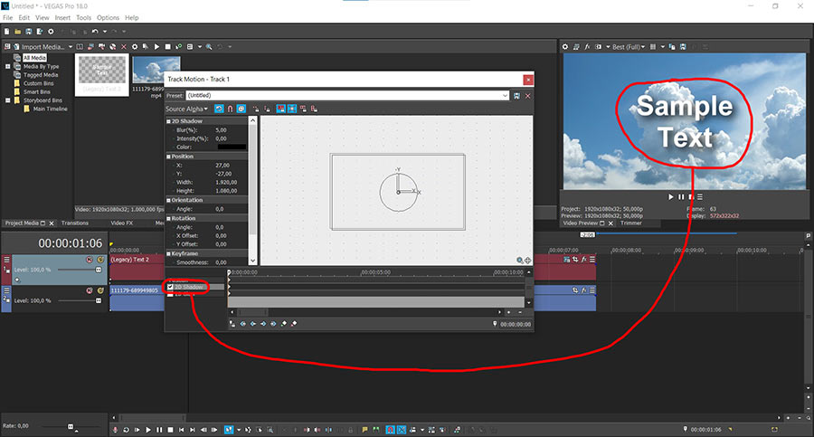 Após marcar a opção 2D Shadow, o efeito de sombra projetada será aplicado ao elemento. Após marcar a opção 2D Shadow, o efeito de sombra projetada será aplicado ao elemento.
